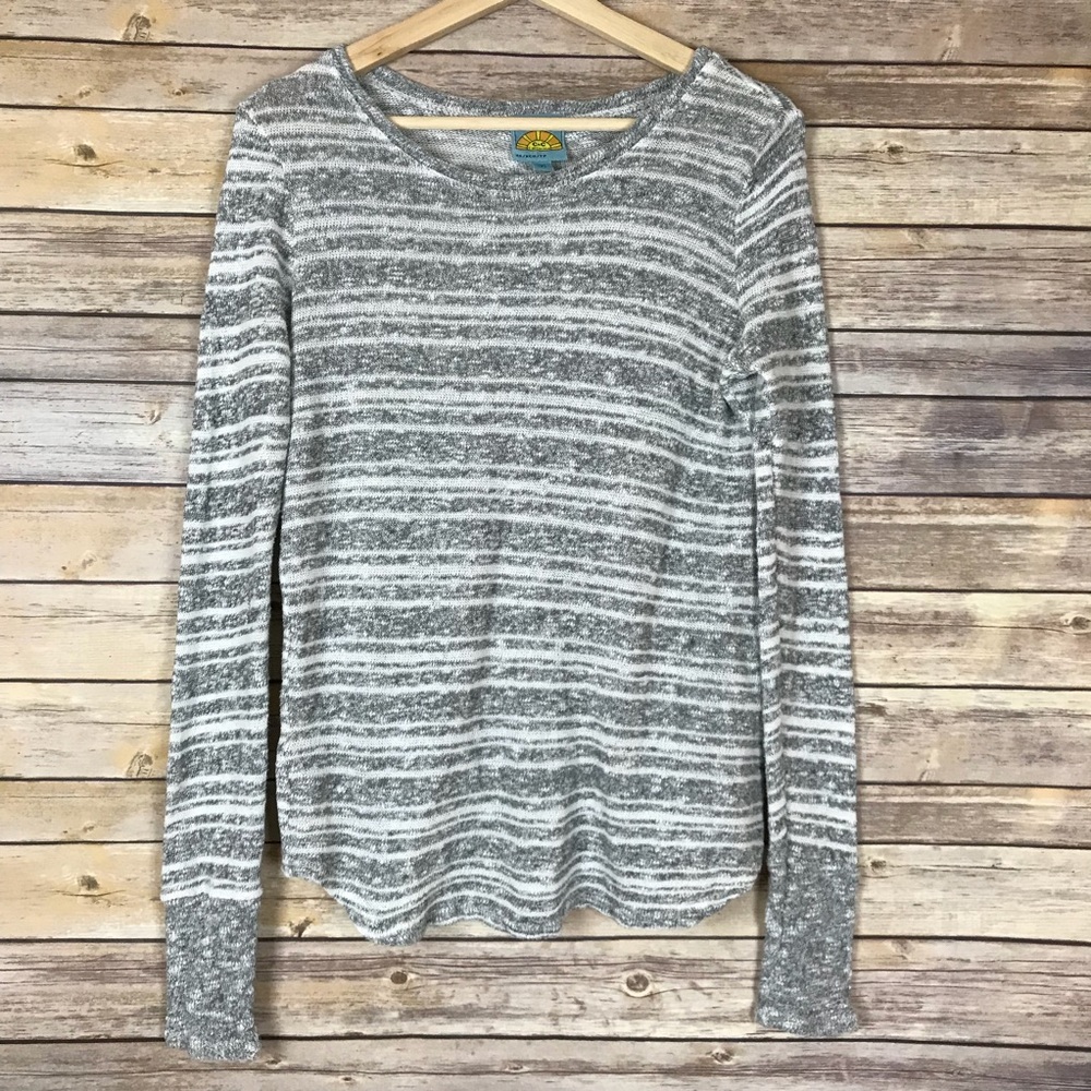 C&C California Sweater Heather Gray & White Pullover Long Sleeve Sz XS‎